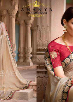 Gold Georgette Saree with Red Blouse