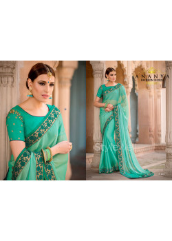 Green Georgette Saree with Green Blouse