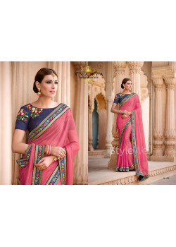 Pink Georgette Saree with Blue Blouse