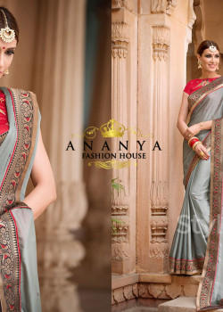 Silver Georgette Saree with Red Blouse