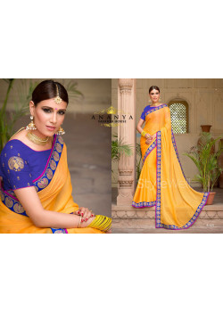 Yellow Georgette Saree with Light Blue Blouse