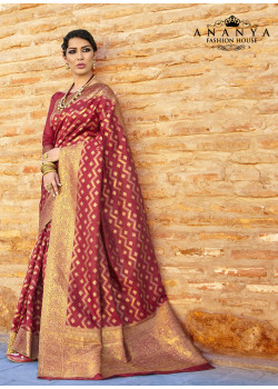 Red Ikkat Silk Saree with Red Blouse