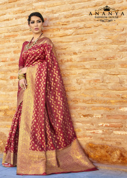 Red Ikkat Silk Saree with Red Blouse