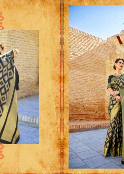 Black-Grey Ikkat Silk Saree with Black-Grey Blouse