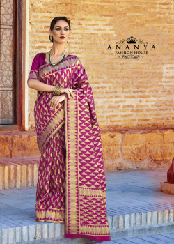 Dark Pink Ikkat Silk Saree with Dark Pink Blouse