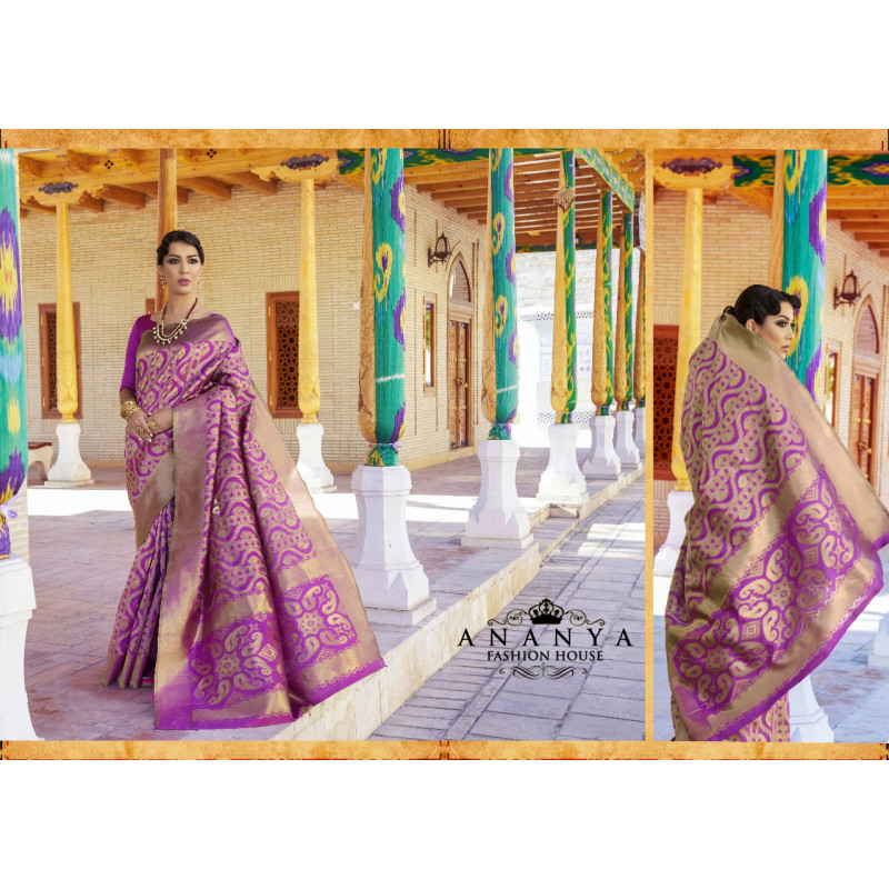 Purple Ikkat Silk Saree with Purple Blouse