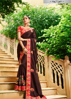 Adorable Brown Georgette Saree with Pink Blouse