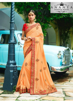 Incredible Orange Georgette Saree with Red Blouse