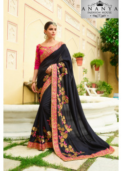 Luscious Black Georgette Saree with Pink Blouse