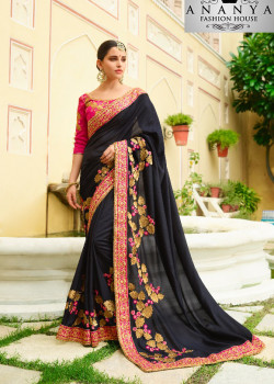Luscious Black Georgette Saree with Pink Blouse