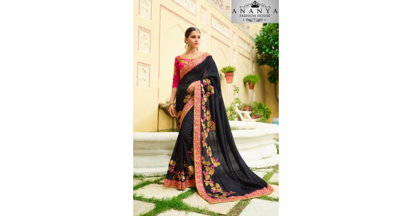 Black And Pink Banarasi Silk Saree With Blouse Piece - Naishu Trendz -  4149453