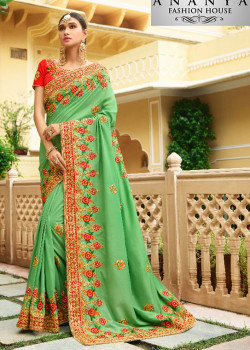 Melodic Green Georgette Saree with Pink Blouse