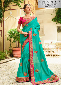Plushy Green Georgette Saree with Pink Blouse