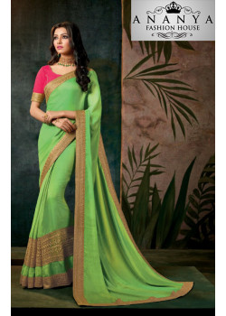 Charming Light Green Georgette Saree with Pink Blouse