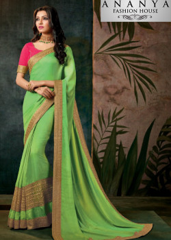 Charming Light Green Georgette Saree with Pink Blouse