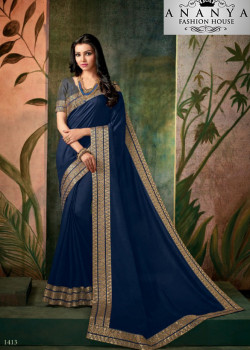 Dazzling Dark Blue Georgette Saree with Grey Blouse