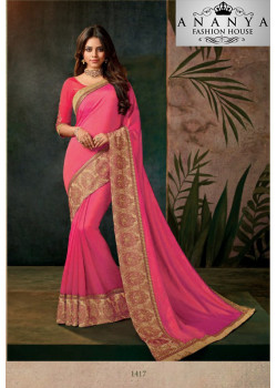 Magnificient Pink Georgette Saree with Pink Blouse
