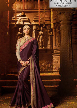 Incredible Dark Purple Georgette Saree with Light Brown Blouse