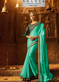 Luscious Light Green Georgette Saree with Dark Green Blouse