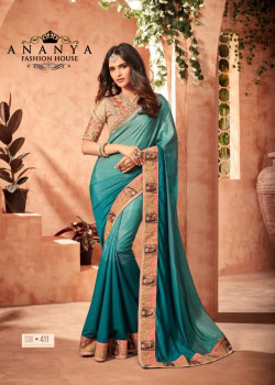 Adorable Blue Fusion Silk Saree with Brown Blouse