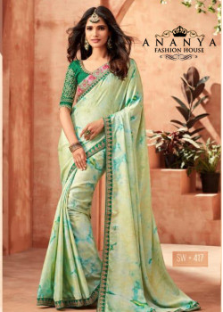 Dazzling Green Monarch Silk Saree with Green Blouse