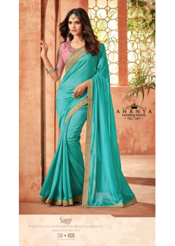 Enigmatic Blue Nyraa Silk Saree with Pink Blouse