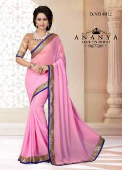 Adorable Pink Georgette Saree with Gold Blouse