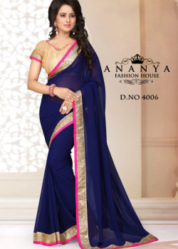 Magnificient Black Georgette Saree with Gold Blouse