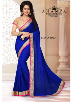 Melodic Blue Georgette Saree with Gold Blouse