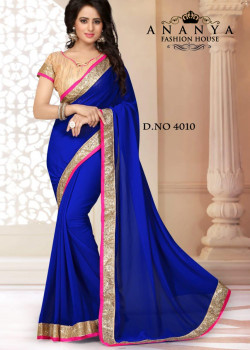 Melodic Blue Georgette Saree with Gold Blouse