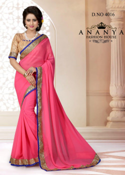 Melodic Pink Georgette Saree with Gold Blouse