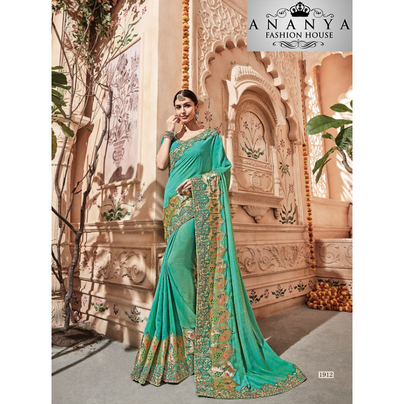 Adorable Green Georgette Saree with Green Blouse