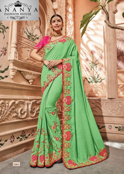 Charming Green Georgette Saree with Pink Blouse