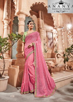 Classic Pink Georgette Saree with Green Blouse