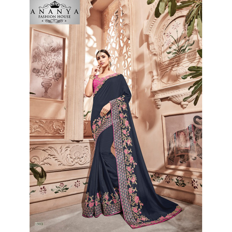 Divine Blue Georgette Saree with Pink Blouse