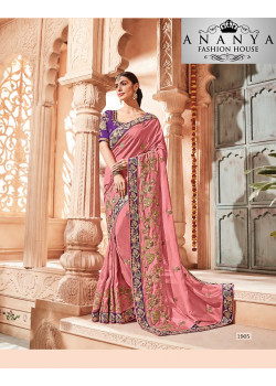 Exotic Pink Georgette Saree with Purple Blouse