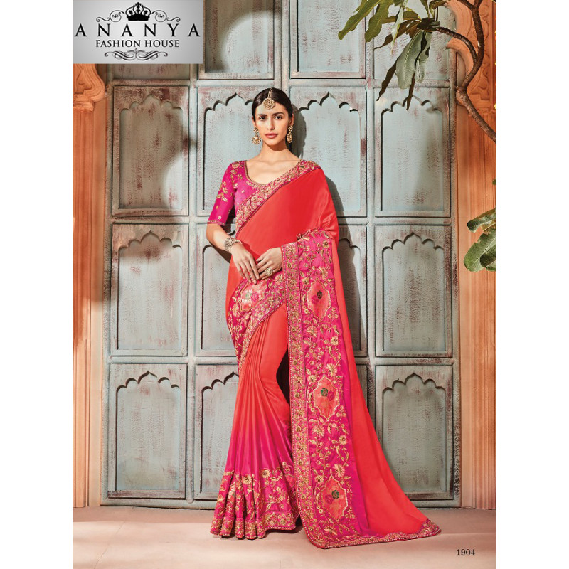 Gorgeous Red Georgette Saree with Pink Blouse