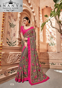 Incredible Grey Georgette Saree with Pink Blouse