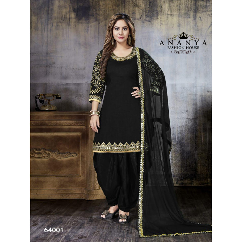 Adorable Black Art Silk Salwar kameez