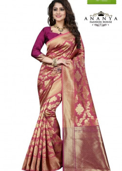 Charming Pink Banarasi Silk Saree with Pink Blouse