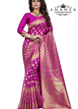 Divine Pink Banarasi Silk Saree with Pink Blouse