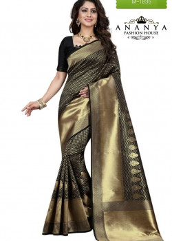 Gorgeous Black Banarasi Silk Saree with Black Blouse