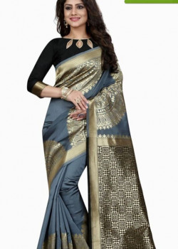 Melodic Grey Banarasi Silk Saree with Black Blouse