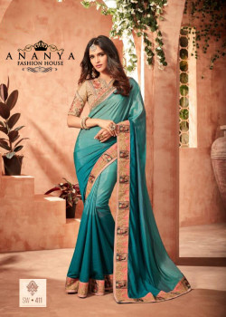 Charming Blue Fusion Silk Saree with Skin Blouse