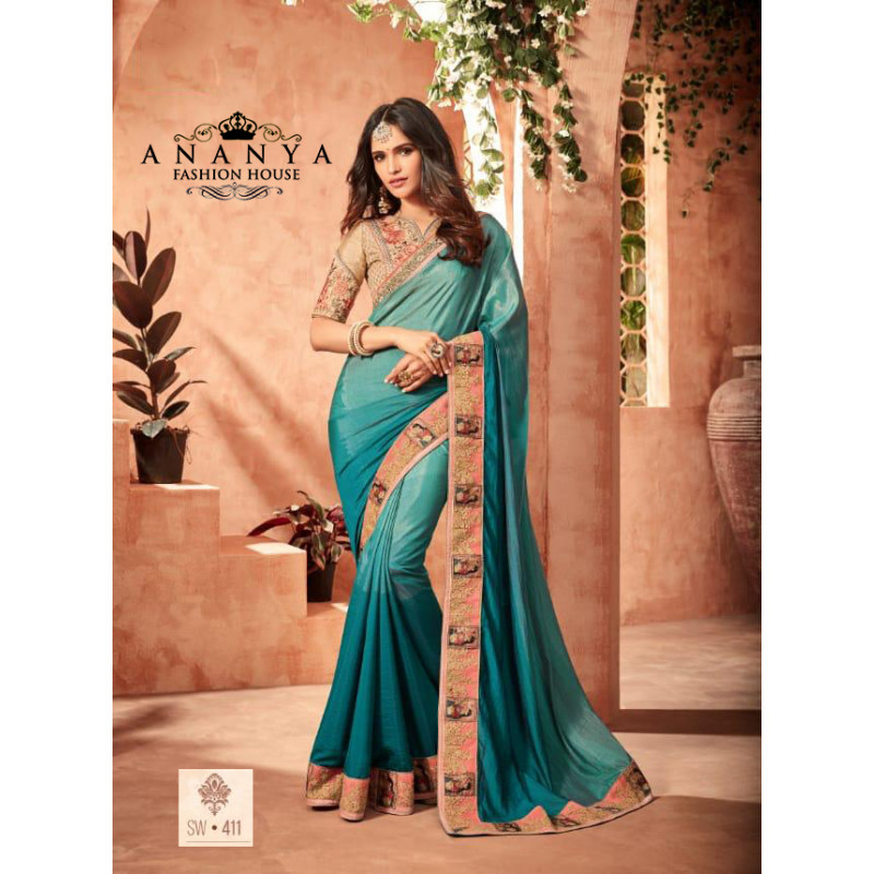 Charming Blue Fusion Silk Saree with Skin Blouse