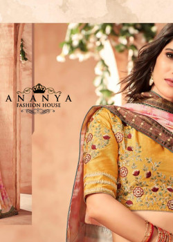 Magnificient White-Pink German Silk Saree with Yellow Blouse