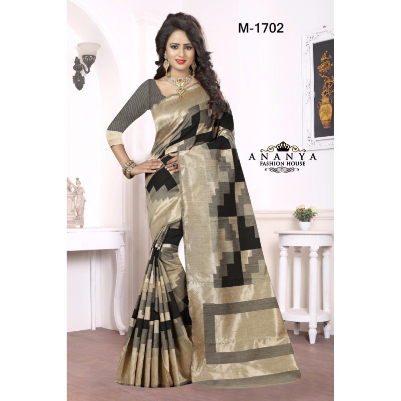 Divine Black-Grey Kanjivaram Silk Saree with Grey Blouse