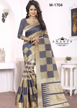 Exotic Blue-Gold Georgette Saree with Blue Blouse