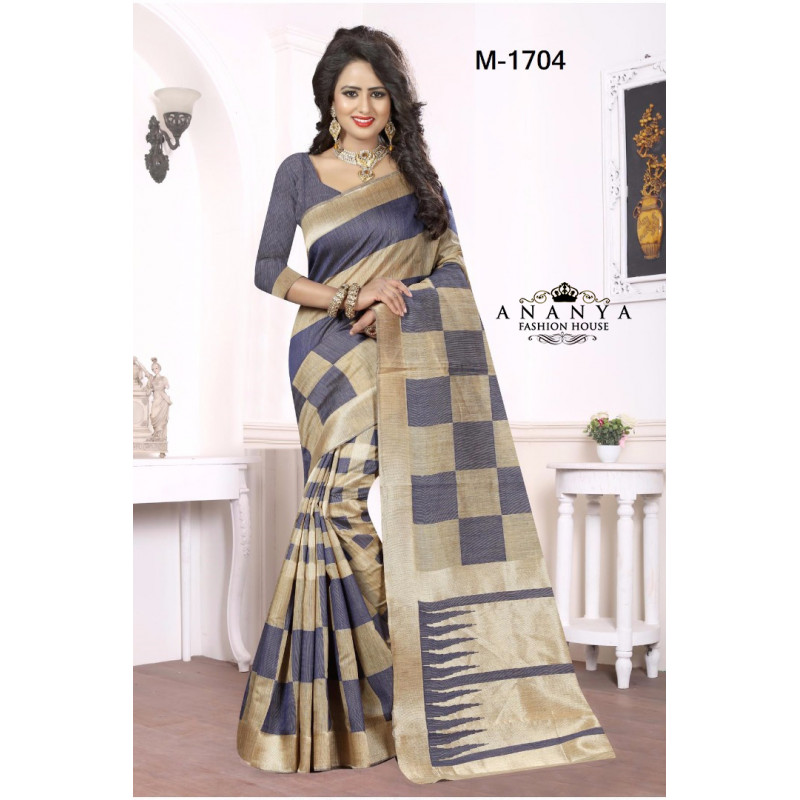 Exotic Blue-Gold Georgette Saree with Blue Blouse