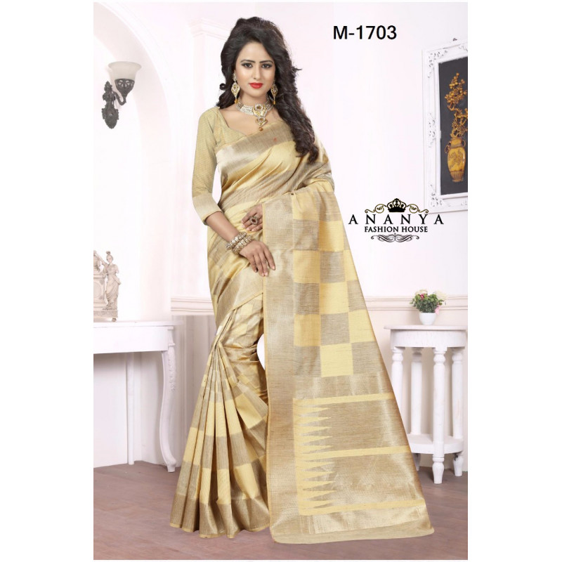 Gorgeous Gold Georgette Saree with Gold Blouse